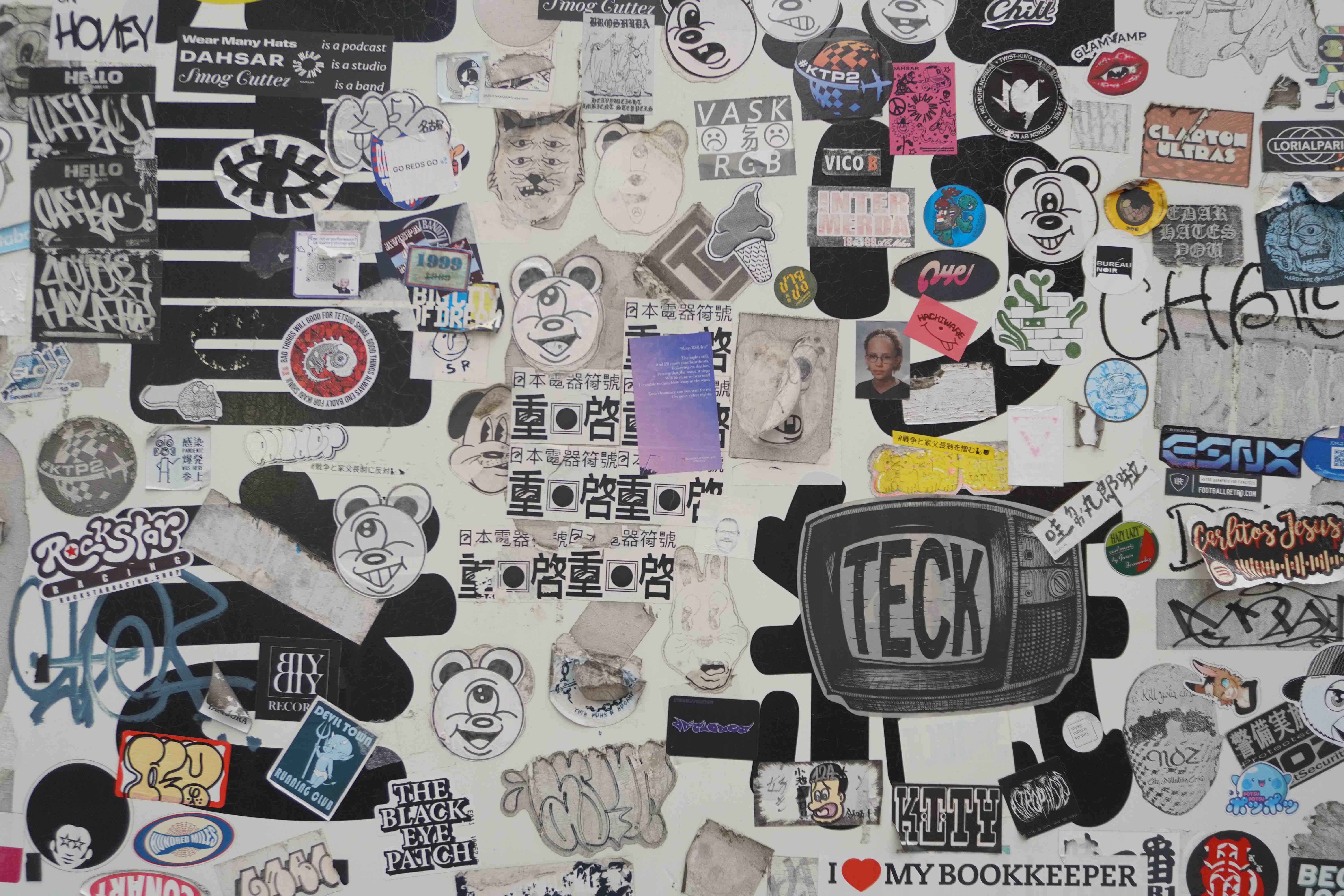 Stickers plastered in a public space in Tokyo.