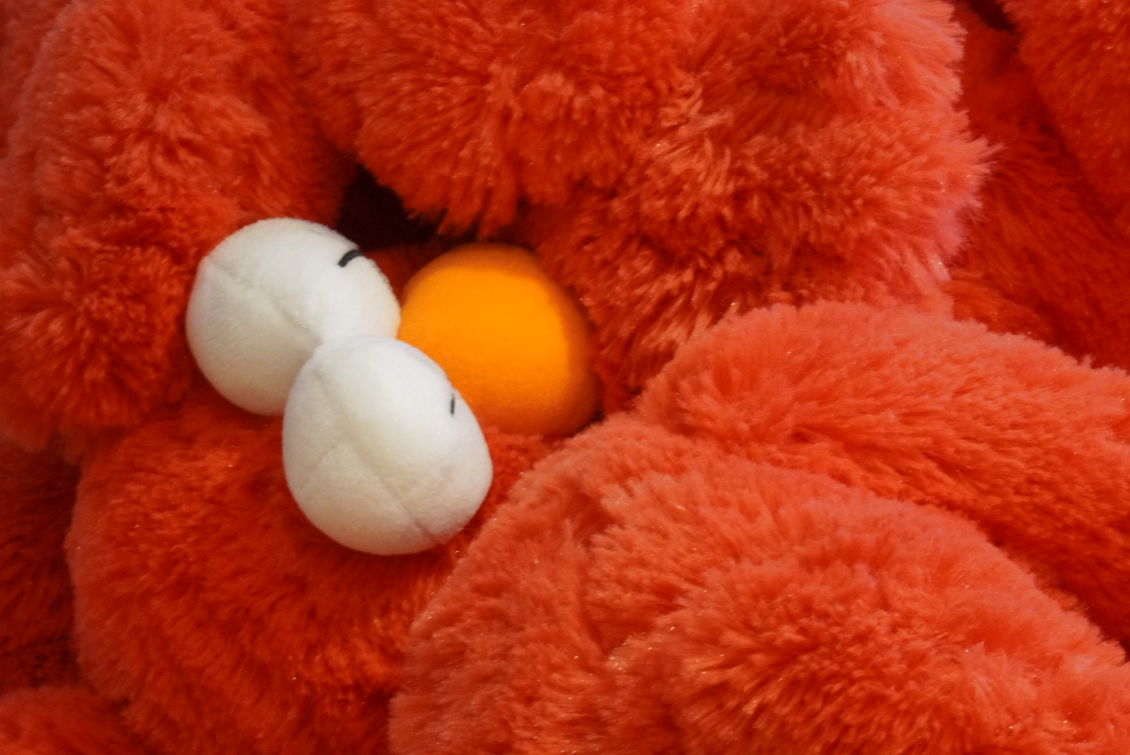 Elmo stuffed toy smothered amongst a pile of other Elmos.